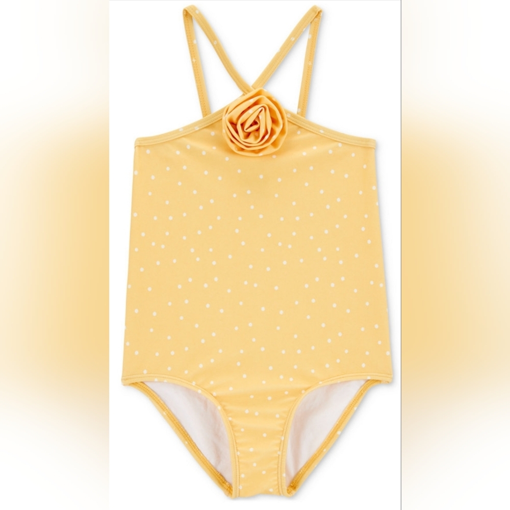 Carter's Yellow Polka Dot One-Piece Swimsuit with Flower Accent